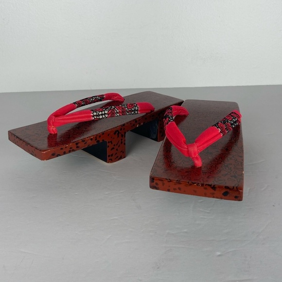 Vintage Japanese Kimono Geta Wooden Sandals Pink Artsy Rare 9" X 3" X 1.5 Tall - Picture 5 of 11